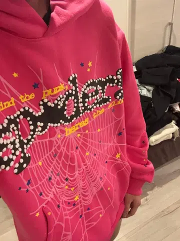 SPYDER 핑크 후드티 스파이더 웹 디자인