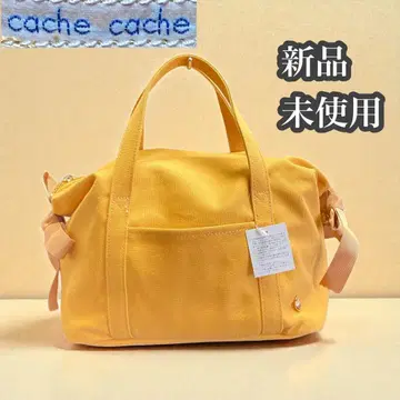 캐슈캐슈 미사용 새상품 캔버스 원단 백 머스타드색 리본