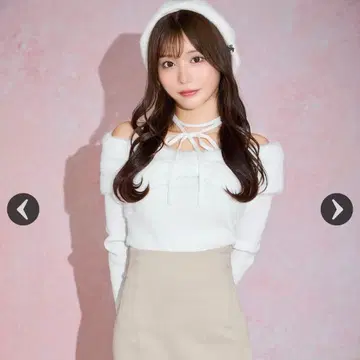 미셸 마카롱 아자토 오프숄더 리본 니트 미셸 마카롱