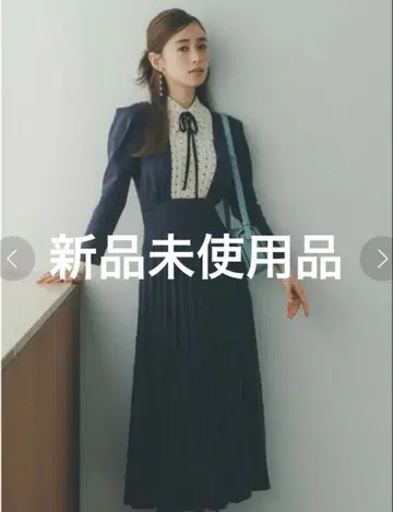 SNIDEL 블라우스 칼라 도킹 니트 원피스