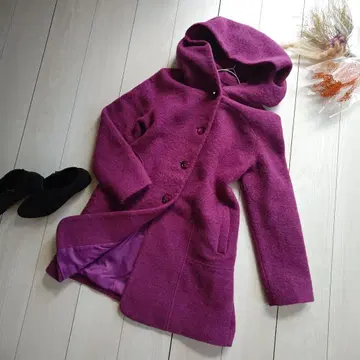 CIVAS 후드 부착 울 코트 보라색 EU42 M~L