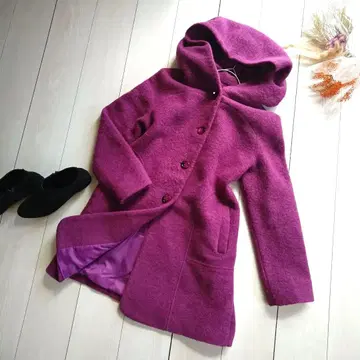 CIVAS 후드 부착 울 코트 마젠타 EU42 M~L