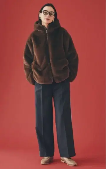 플리스 자켓 브라운 후드 부착 그린 라벨 릴랙싱