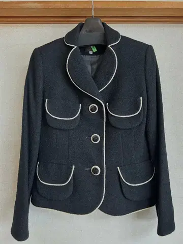 긴자 매기 블랙 트위드 테일러드 자켓 울 혼방