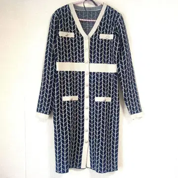 네이비 아이보리 니트 원피스