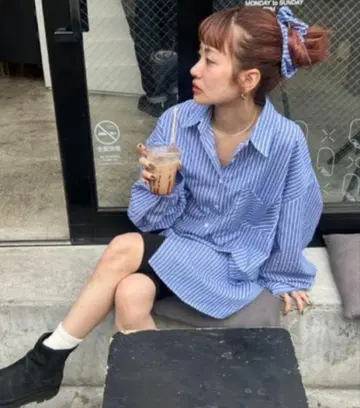 TEEN BOOP 타치바나 란 스트라이프 오버 셔츠