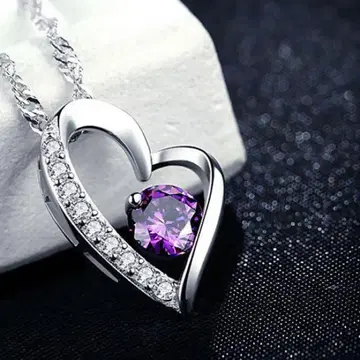 오픈 하트형 크리스탈 목걸이 실버 925 보라색 스와로브스키 지르코니아
