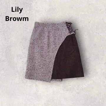 릴리 브라운 미니 스커트 이소재 절개 트위드 패턴 레이스업 자카드