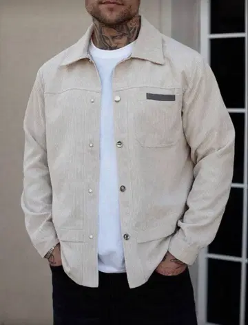 베이지 코듀로이 긴팔 셔츠