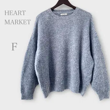 하트마켓 하트 자수 니트 블루 오버 사이즈
