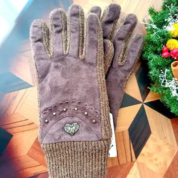 새상품 안나수이 ANNA SUI 스웨이드x니트 라메 모브색 장갑