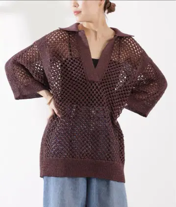 베르메이유 페예나 스트로우얀 와이드 메쉬 니트