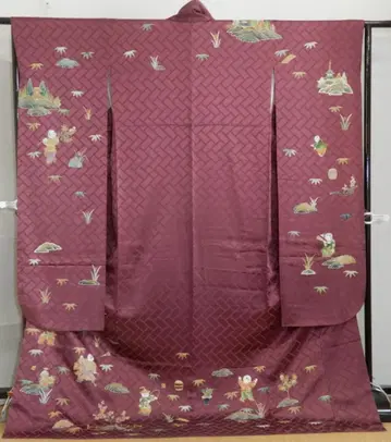 아이들이 뛰노는 후리소데 교유젠 현대 사이즈 기장 173cm