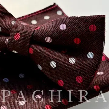 나비 넥타이 치프 2세트 보르도 다크 레드 도트 무늬