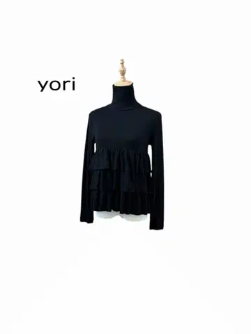 yori 요리 일본제 터틀넥 티어드 프릴 긴팔 니트 블랙