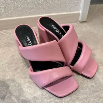 Sergio Rossi 핑크 크로스 스트랩 힐 샌들 34