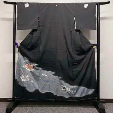 자수 원앙 오리 물결 무늬 금채 흑색 전통 예복 기모노 기모노 081t