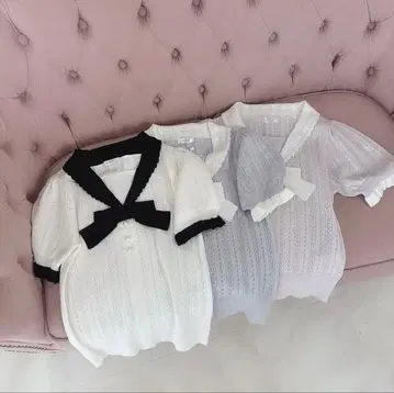 evelyn 리본 아이렛 니트 핑크