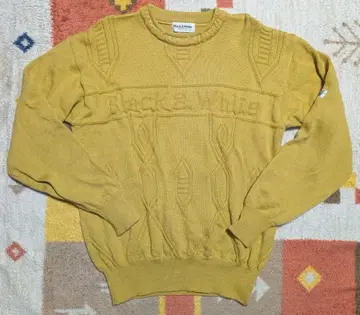 블랙&화이트 머스타드 색상 편직 디자인 스웨터 L