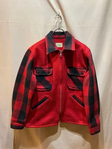 존블랙 레드 버팔로 체크 울 자켓 더블 지퍼