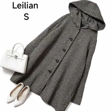 Leilian 체크 무늬 후드 부착 코트 S
