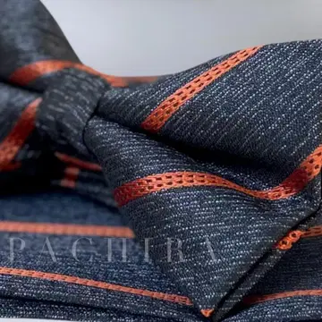 나비 넥타이 포켓 치프 네이비 오렌지 스트라이프 남성용