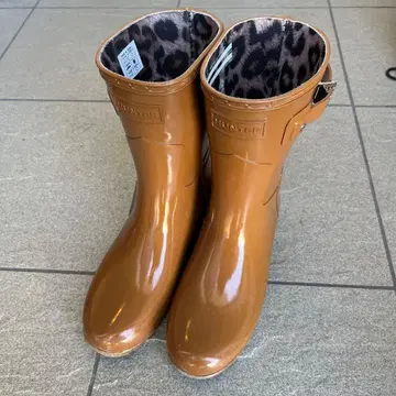 Hunter 브라운 장화 36 레인부츠 레오파드