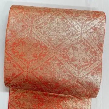 후쿠로 오비 꽃 무늬 마름모꼴 무늬 오렌지 기모노 101t