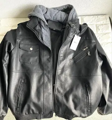 블랙 가죽 자켓 L 사이즈 후드 부착