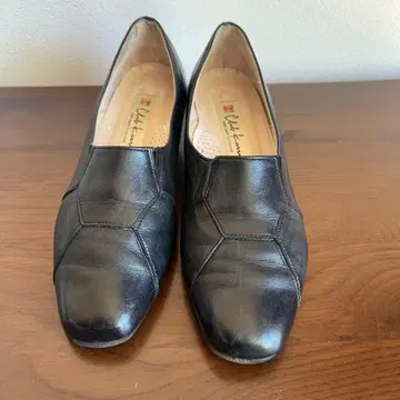 가죽 블랙 중간 굽 포멀 슈즈 22cm