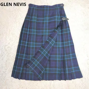 GLEN NEVIS 롱 스커트 체크 무늬 울 100% L 사이즈