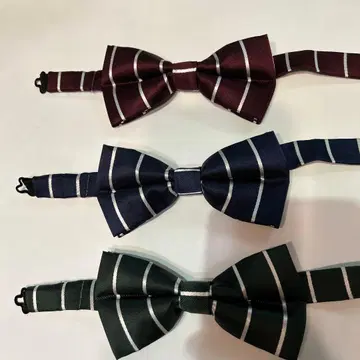 크리스마스용 스트라이프 나비 넥타이 세트 (와인 레드, 네이비, 그린)