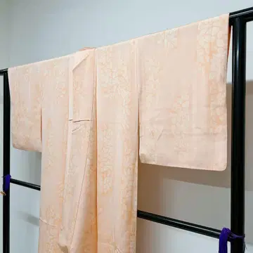 코몬 리프 무늬 옅은 오렌지 기모노 012t