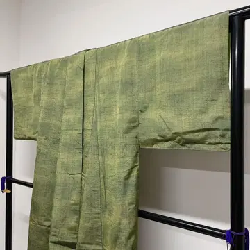 코몬 레드 세로 줄무늬 그라데이션 카키 그린 말차색 안감 기모노 012t