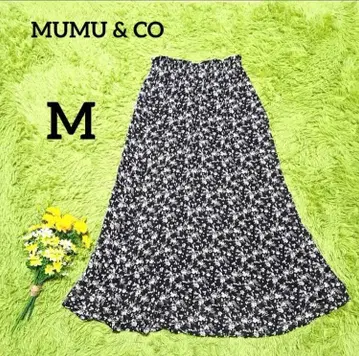 [ 무무앤코 ] 스커트 M 블랙 꽃무늬 티어드 허리밴딩