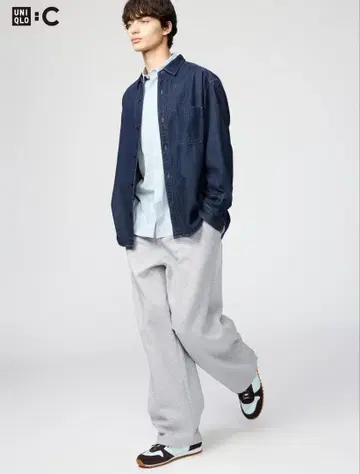 유니클로 맨투맨 와이드 팬츠 S 그레이