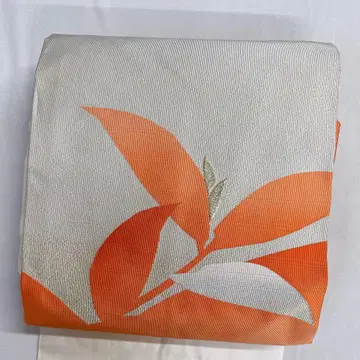 나고야 오비 은실 금실 꽃 무늬 오렌지 실버 여명 화이트 기모노 011t