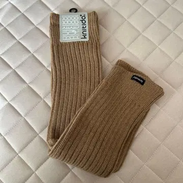 knitido 베이지 울 혼방 소프트 리브 롱 레그 워머