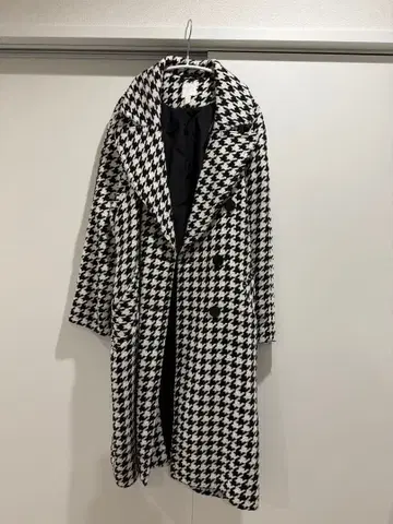 하운드 투스 패턴 롱 코트 XL