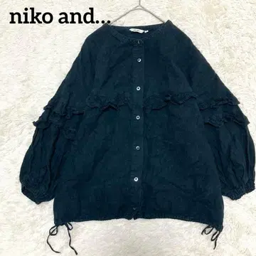 니코앤드 블랙 린넨 혼방 프릴 블라우스 7부 소매 리본 M 볼륨 소매