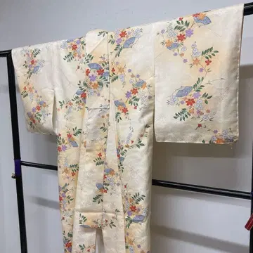 코몬 순수 실크 부채 사슴 무늬 꽃 무늬 대나무 기모노 052t