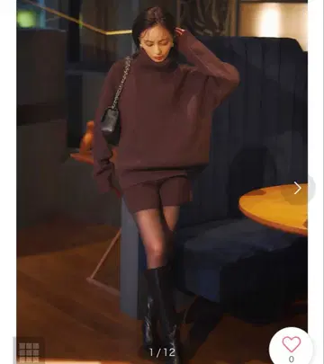 anuans 하이 게이지 터틀 루즈 니트 숏팬츠 셋업