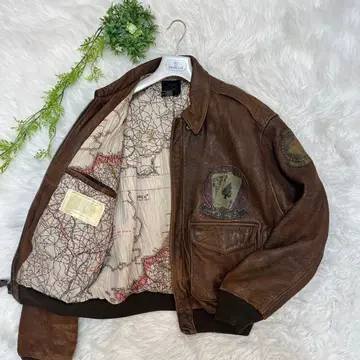 AVIREX 아비렉스 A-2 플라이트 자켓 가죽 자켓 지도