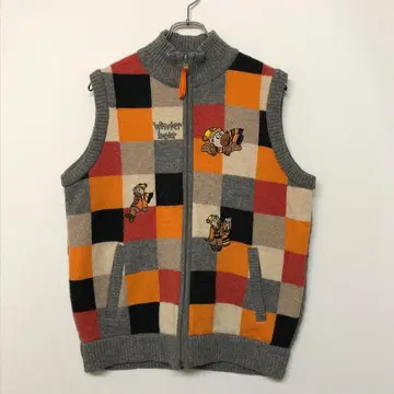 CASTELBAJAC 구제 의류 곰 자수 니트&플리스 집업 베스트