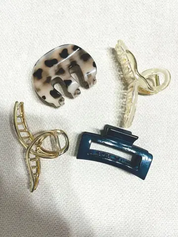 Ane Mone 아네모네 헤어 클립 네 개 세트 골드 네이비 표범 무늬
