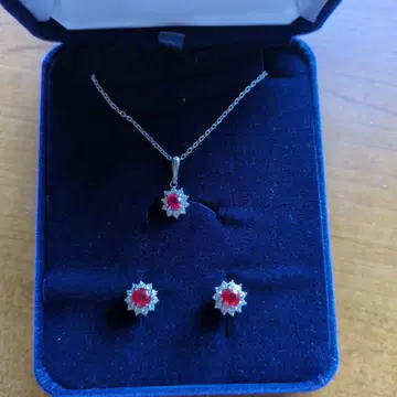 실버 925 루비 플라워 모티브 목걸이 세트
