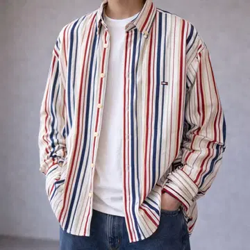 타미힐피거 [S] 성숙 캐주얼 존재감 스트라이프 패턴 버튼 다운 셔츠