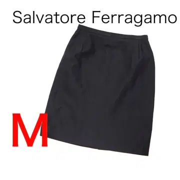 H716 페라가모 백 슬릿 무릎 기장 스커트 코튼 실크