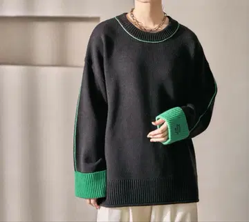 렙심 5게이지 소매 배색 로고 풀오버