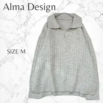 알마 디자인 앤도미 내추럴 카라 부착 리브 스키퍼 긴팔 니트 M